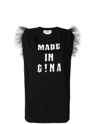 schwarzes und weißes bedrucktes T-Shirt mit einem Rundhalsausschnitt von Gina
