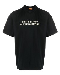 schwarzes und weißes bedrucktes T-Shirt mit einem Rundhalsausschnitt von GOING GHOST IN THE SUBURBS