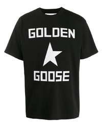 schwarzes und weißes bedrucktes T-Shirt mit einem Rundhalsausschnitt von Golden Goose