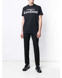 schwarzes und weißes bedrucktes T-Shirt mit einem Rundhalsausschnitt von DSQUARED2