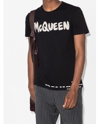 schwarzes und weißes bedrucktes T-Shirt mit einem Rundhalsausschnitt von Alexander McQueen