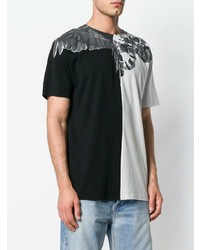 schwarzes und weißes bedrucktes T-Shirt mit einem Rundhalsausschnitt von Marcelo Burlon County of Milan