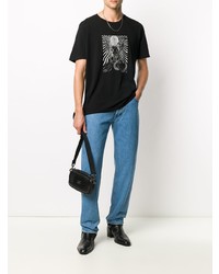 schwarzes und weißes bedrucktes T-Shirt mit einem Rundhalsausschnitt von Saint Laurent