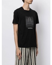 schwarzes und weißes bedrucktes T-Shirt mit einem Rundhalsausschnitt von Emporio Armani