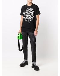 schwarzes und weißes bedrucktes T-Shirt mit einem Rundhalsausschnitt von DSQUARED2