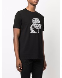 schwarzes und weißes bedrucktes T-Shirt mit einem Rundhalsausschnitt von Karl Lagerfeld