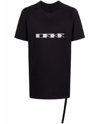 schwarzes und weißes bedrucktes T-Shirt mit einem Rundhalsausschnitt von Rick Owens