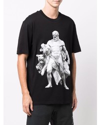 schwarzes und weißes bedrucktes T-Shirt mit einem Rundhalsausschnitt von Ih Nom Uh Nit