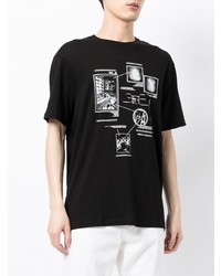 schwarzes und weißes bedrucktes T-Shirt mit einem Rundhalsausschnitt von Armani Exchange