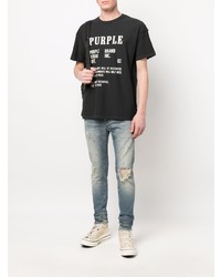 schwarzes und weißes bedrucktes T-Shirt mit einem Rundhalsausschnitt von purple brand