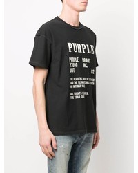 schwarzes und weißes bedrucktes T-Shirt mit einem Rundhalsausschnitt von purple brand