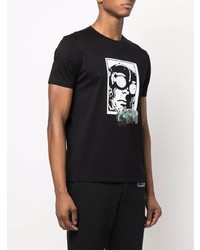 schwarzes und weißes bedrucktes T-Shirt mit einem Rundhalsausschnitt von Emporio Armani