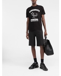 schwarzes und weißes bedrucktes T-Shirt mit einem Rundhalsausschnitt von DSQUARED2