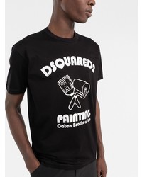 schwarzes und weißes bedrucktes T-Shirt mit einem Rundhalsausschnitt von DSQUARED2