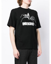 schwarzes und weißes bedrucktes T-Shirt mit einem Rundhalsausschnitt von Undercover