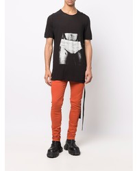 schwarzes und weißes bedrucktes T-Shirt mit einem Rundhalsausschnitt von Rick Owens DRKSHDW