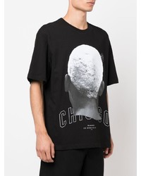 schwarzes und weißes bedrucktes T-Shirt mit einem Rundhalsausschnitt von Ih Nom Uh Nit