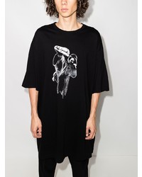 schwarzes und weißes bedrucktes T-Shirt mit einem Rundhalsausschnitt von Yohji Yamamoto