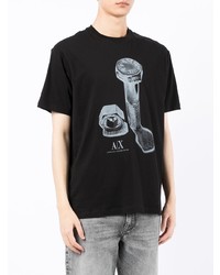 schwarzes und weißes bedrucktes T-Shirt mit einem Rundhalsausschnitt von Armani Exchange