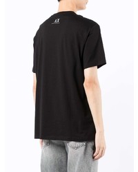 schwarzes und weißes bedrucktes T-Shirt mit einem Rundhalsausschnitt von Armani Exchange