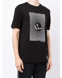 schwarzes und weißes bedrucktes T-Shirt mit einem Rundhalsausschnitt von Armani Exchange