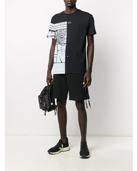 schwarzes und weißes bedrucktes T-Shirt mit einem Rundhalsausschnitt von Stone Island