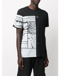 schwarzes und weißes bedrucktes T-Shirt mit einem Rundhalsausschnitt von Stone Island