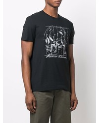 schwarzes und weißes bedrucktes T-Shirt mit einem Rundhalsausschnitt von Alexander McQueen