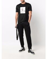 schwarzes und weißes bedrucktes T-Shirt mit einem Rundhalsausschnitt von Emporio Armani