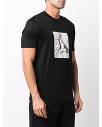 schwarzes und weißes bedrucktes T-Shirt mit einem Rundhalsausschnitt von Emporio Armani