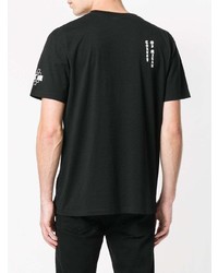 schwarzes und weißes bedrucktes T-Shirt mit einem Rundhalsausschnitt von Marcelo Burlon County of Milan