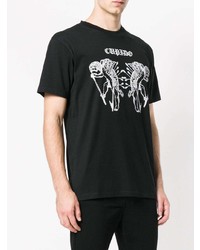 schwarzes und weißes bedrucktes T-Shirt mit einem Rundhalsausschnitt von Marcelo Burlon County of Milan