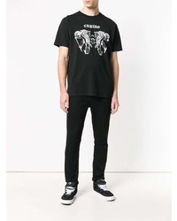 schwarzes und weißes bedrucktes T-Shirt mit einem Rundhalsausschnitt von Marcelo Burlon County of Milan