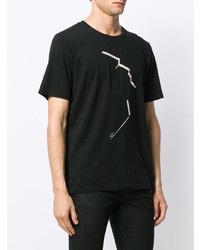 schwarzes und weißes bedrucktes T-Shirt mit einem Rundhalsausschnitt von Saint Laurent