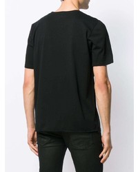 schwarzes und weißes bedrucktes T-Shirt mit einem Rundhalsausschnitt von Saint Laurent