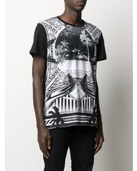 schwarzes und weißes bedrucktes T-Shirt mit einem Rundhalsausschnitt von Balmain