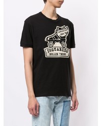 schwarzes und weißes bedrucktes T-Shirt mit einem Rundhalsausschnitt von DSQUARED2