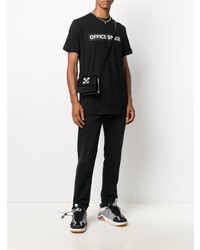 schwarzes und weißes bedrucktes T-Shirt mit einem Rundhalsausschnitt von Off-White