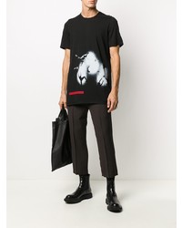 schwarzes und weißes bedrucktes T-Shirt mit einem Rundhalsausschnitt von Rick Owens DRKSHDW