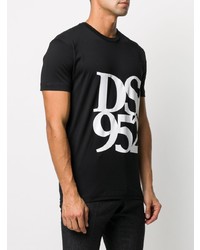 schwarzes und weißes bedrucktes T-Shirt mit einem Rundhalsausschnitt von DSQUARED2