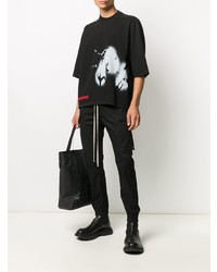 schwarzes und weißes bedrucktes T-Shirt mit einem Rundhalsausschnitt von Rick Owens DRKSHDW