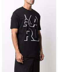 schwarzes und weißes bedrucktes T-Shirt mit einem Rundhalsausschnitt von Karl Lagerfeld