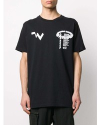 schwarzes und weißes bedrucktes T-Shirt mit einem Rundhalsausschnitt von Off-White