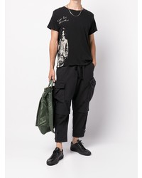 schwarzes und weißes bedrucktes T-Shirt mit einem Rundhalsausschnitt von Greg Lauren