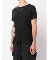 schwarzes und weißes bedrucktes T-Shirt mit einem Rundhalsausschnitt von Greg Lauren