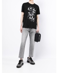 schwarzes und weißes bedrucktes T-Shirt mit einem Rundhalsausschnitt von Armani Exchange