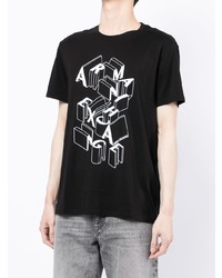 schwarzes und weißes bedrucktes T-Shirt mit einem Rundhalsausschnitt von Armani Exchange