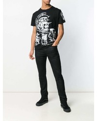 schwarzes und weißes bedrucktes T-Shirt mit einem Rundhalsausschnitt von Philipp Plein