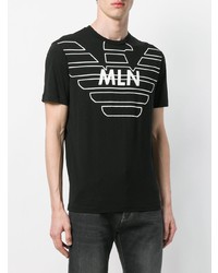 schwarzes und weißes bedrucktes T-Shirt mit einem Rundhalsausschnitt von Emporio Armani