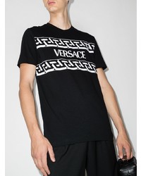 schwarzes und weißes bedrucktes T-Shirt mit einem Rundhalsausschnitt von Versace